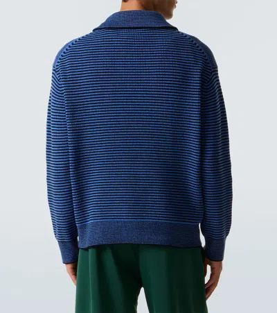 Jw Anderson Blue Sweater With Half Zip Closure On The Front In Cotton Piquet Man In Blue