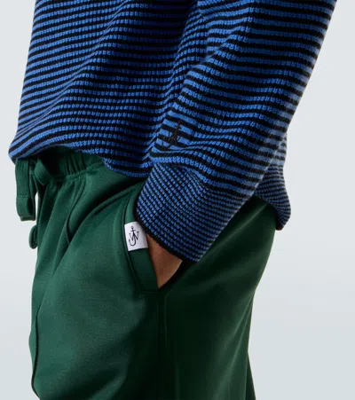 Jw Anderson Blue Sweater With Half Zip Closure On The Front In Cotton Piquet Man In Blue