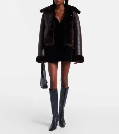 David Koma Reversible Shearling And Leather Jacket In Brown