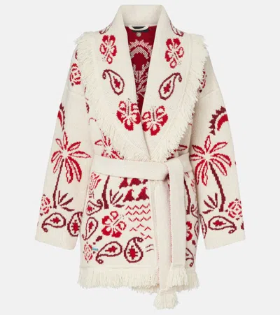 Alanui Embroidered Wool Blend Glimpse Of Eden Cardigan In White