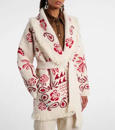Alanui Embroidered Wool Blend Glimpse Of Eden Cardigan In White