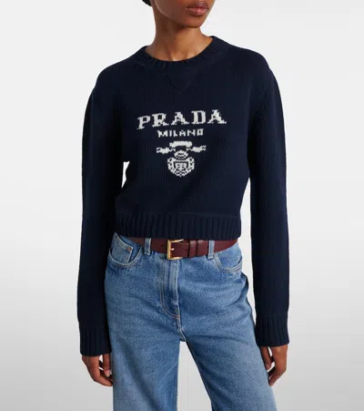 Prada Wool And Cashmere Crew-neck Sweater In Black