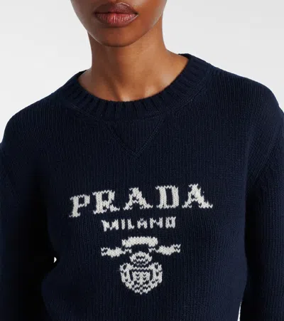 Prada Wool And Cashmere Crew-neck Sweater In Black