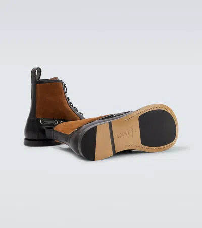 Loewe Rounded Toe Calfskin Bootie With Suede Inserts In Black