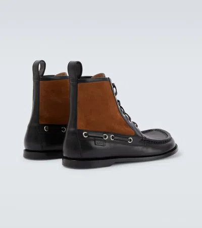 Loewe Rounded Toe Calfskin Bootie With Suede Inserts In Black