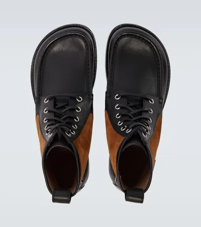 Loewe Rounded Toe Calfskin Bootie With Suede Inserts In Black