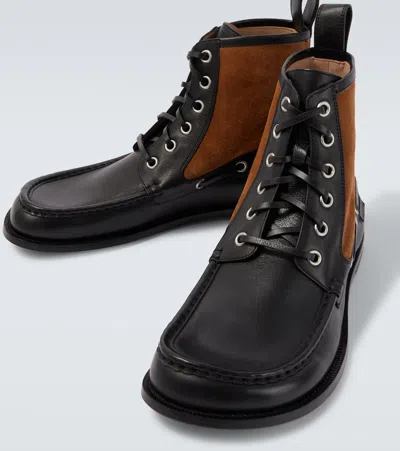 Loewe Rounded Toe Calfskin Bootie With Suede Inserts In Black