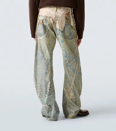 Acne Studios Distressed Printed Barrel-leg Jeans In Blue
