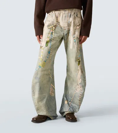 Acne Studios Distressed Printed Barrel-leg Jeans In Blue