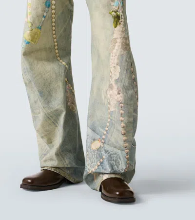 Acne Studios Distressed Printed Barrel-leg Jeans In Blue