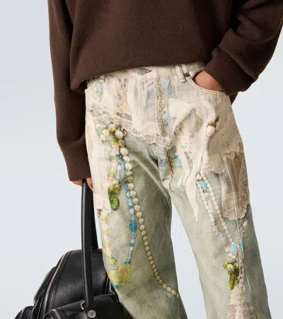 Acne Studios Distressed Printed Barrel-leg Jeans In Blue
