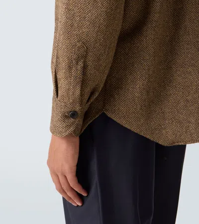 Rubinacci Herringbone Wool Western Shirt In Brown