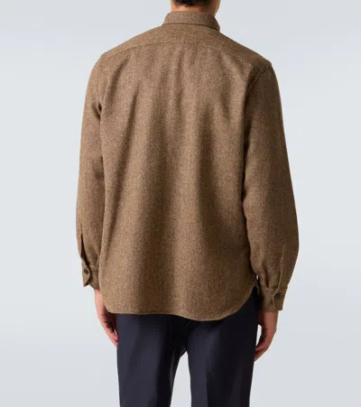 Rubinacci Herringbone Wool Western Shirt In Brown
