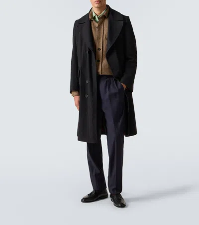 Rubinacci Herringbone Wool Western Shirt In Brown