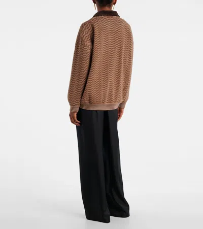 Missoni Chevron Pattern Long Sleeve Collared Sweater In Brown