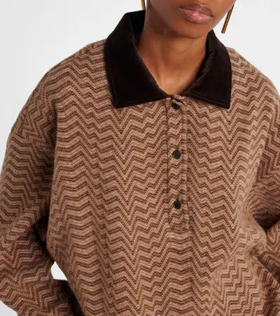 Missoni Chevron Pattern Long Sleeve Collared Sweater In Brown