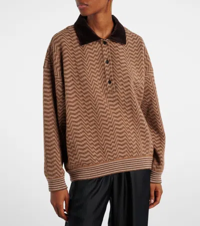 Missoni Chevron Pattern Long Sleeve Collared Sweater In Brown