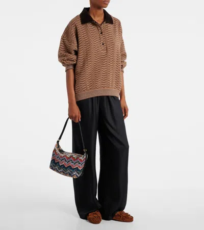 Missoni Chevron Pattern Long Sleeve Collared Sweater In Brown