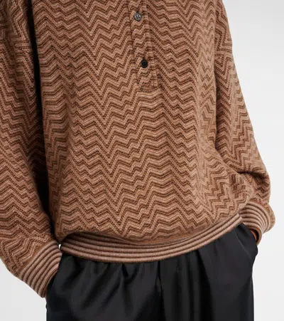 Missoni Chevron Pattern Long Sleeve Collared Sweater In Brown