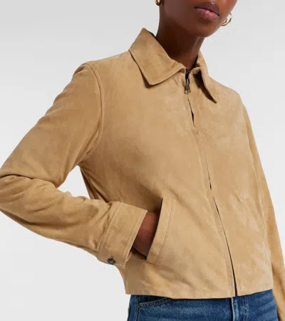 Nili Lotan Beauvais Suede Zip-front Jacket In Brown