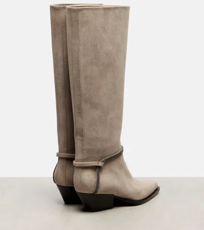 Brunello Cucinelli Monili Suede Knee-high Boots In Gray