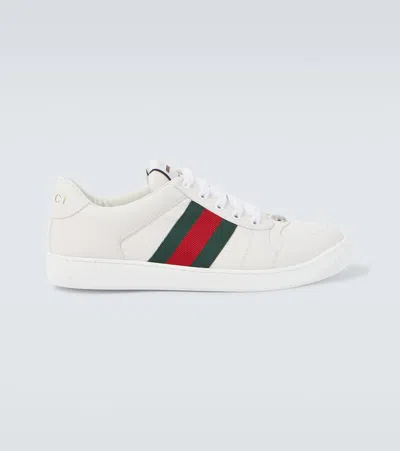 Gucci Leather Sneakers With Lateral Web Band In White