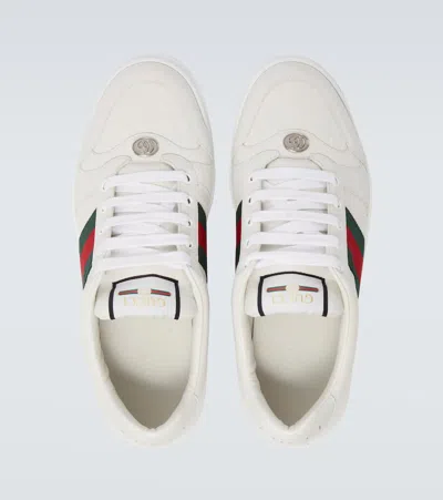 Gucci Leather Sneakers With Lateral Web Band In White