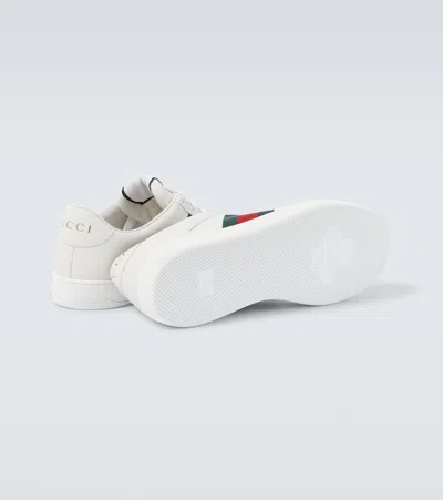 Gucci Leather Sneakers With Lateral Web Band In White