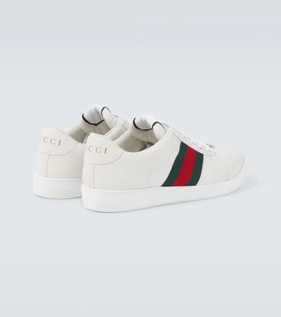 Gucci Leather Sneakers With Lateral Web Band In White