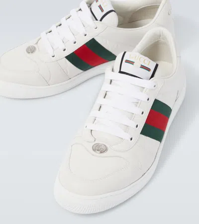 Gucci Leather Sneakers With Lateral Web Band In White