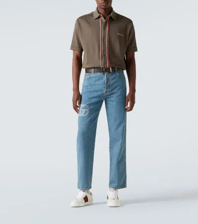 Gucci Leather Sneakers With Lateral Web Band In White