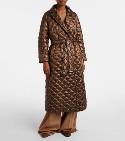 Max Mara Cube Spaces Belted Down Coat In Brown