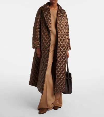 Max Mara Cube Spaces Belted Down Coat In Brown