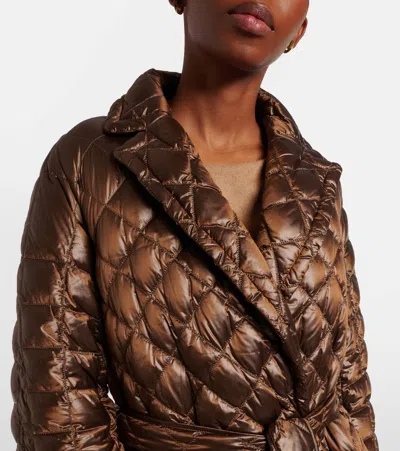 Max Mara Cube Spaces Belted Down Coat In Brown
