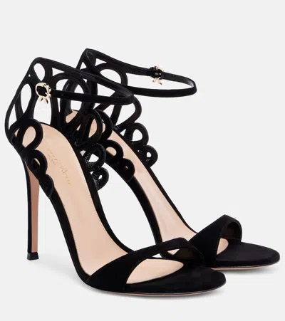 Gianvito Rossi 105mm Elisa Cut-out Suede Sandal In Black