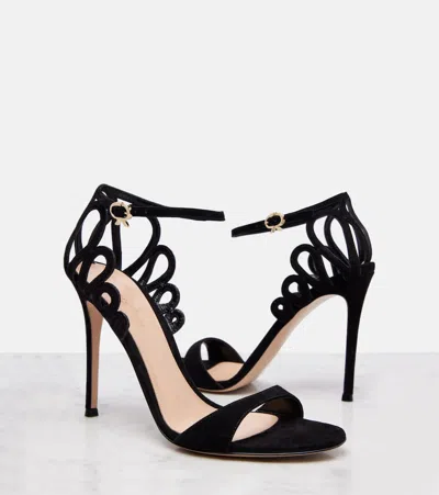 Gianvito Rossi 105mm Elisa Cut-out Suede Sandal In Black