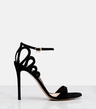 Gianvito Rossi 105mm Elisa Cut-out Suede Sandal In Black