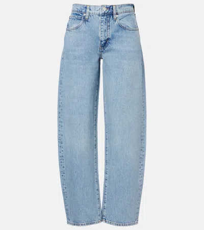 Frame Bubble Crop High Waist Wide-leg Jeans In Blue