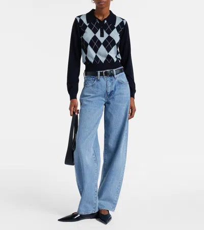 Frame Bubble Crop High Waist Wide-leg Jeans In Blue