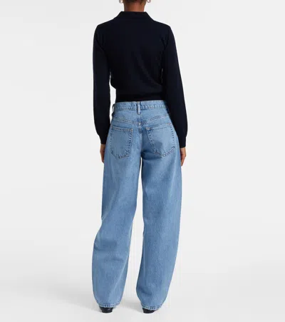 Frame Bubble Crop High Waist Wide-leg Jeans In Blue