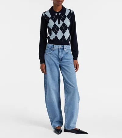 Frame Bubble Crop High Waist Wide-leg Jeans In Blue