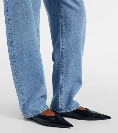 Frame Bubble Crop High Waist Wide-leg Jeans In Blue