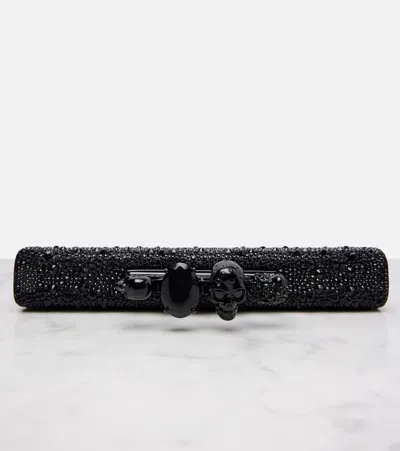 Alexander Mcqueen Skull Knuckle Studded Leather Pouch In Black
