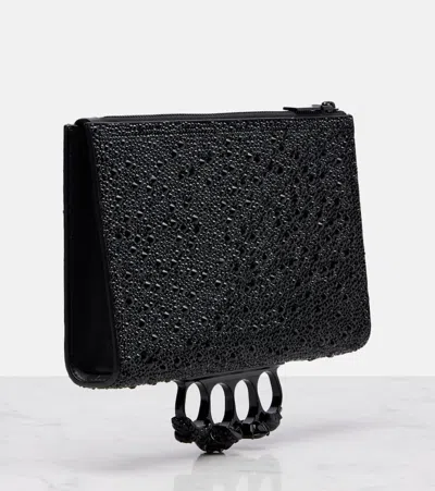 Alexander Mcqueen Skull Knuckle Studded Leather Pouch In Black