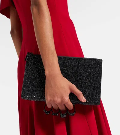 Alexander Mcqueen Skull Knuckle Studded Leather Pouch In Black