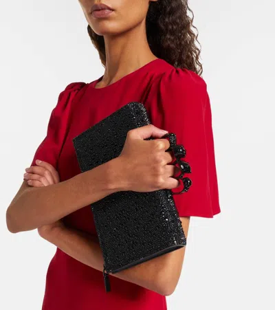 Alexander Mcqueen Skull Knuckle Studded Leather Pouch In Black