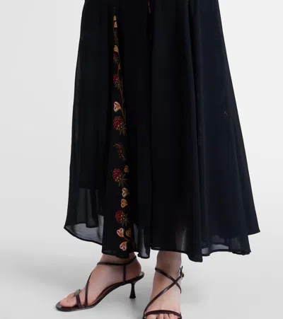 Farm Rio Berry Garden Belted Floral-print Crepe De Chine Midi Dress In Black