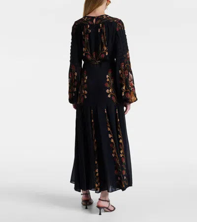 Farm Rio Berry Garden Belted Floral-print Crepe De Chine Midi Dress In Black