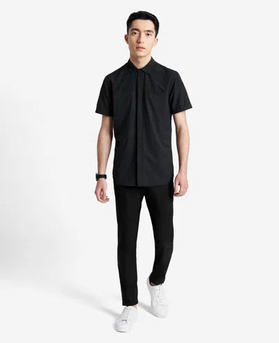 Kenneth Cole Stretch Short Sleeve Button-down Shirt In Black