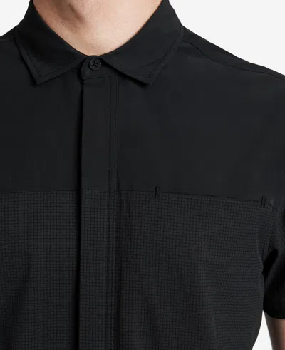 Kenneth Cole Stretch Short Sleeve Button-down Shirt In Black